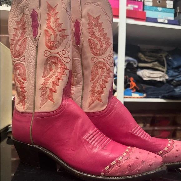 RARE LUCCHESE WOMEN'S SZ 7.5 BARBIE - PINK LEATHER COWGIRL BOOTS - Picture 2 of 8